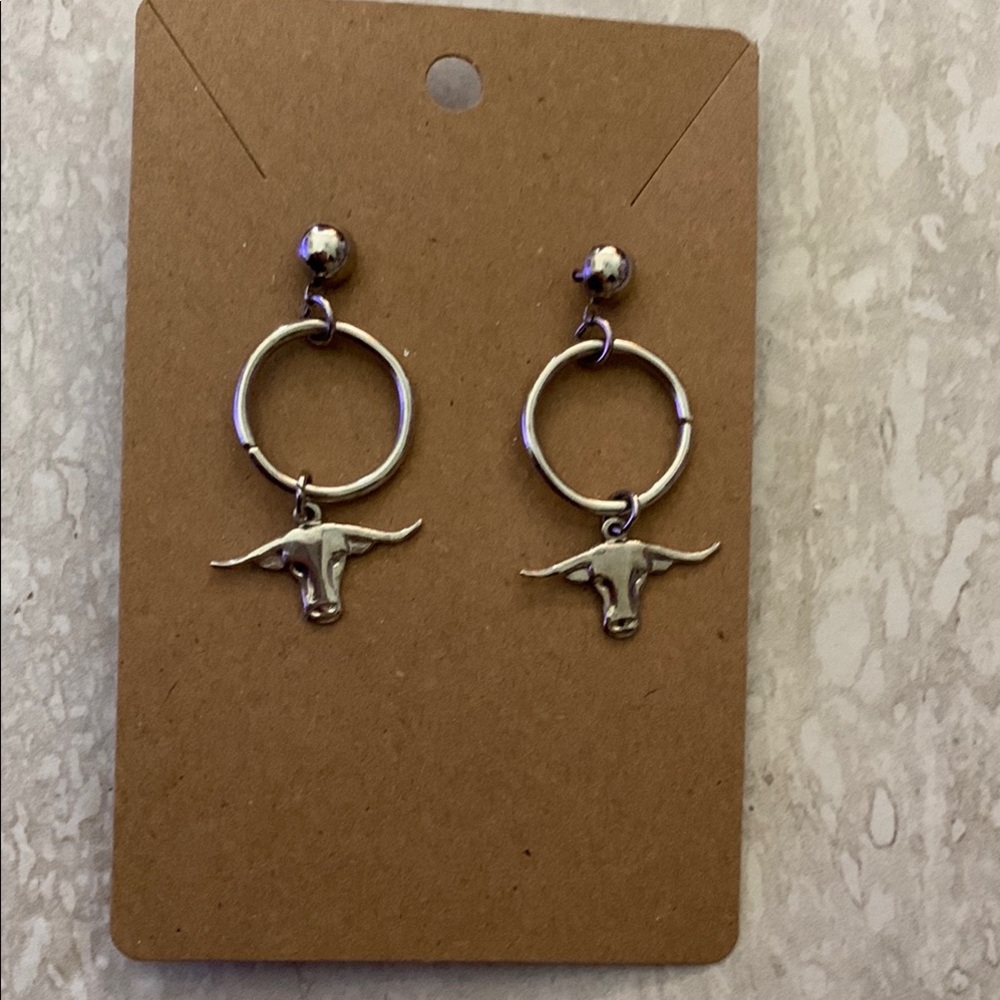 Silver Bull Head Hoop Earrings